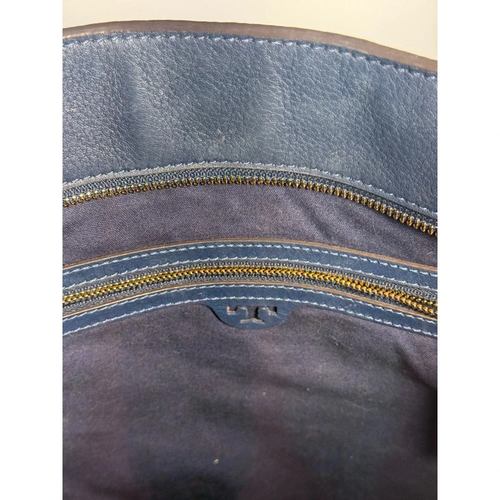 Tory Burch Block T Pebbled‎ Hobo Bag Royal Navy Blue 44700 With Dust Bag